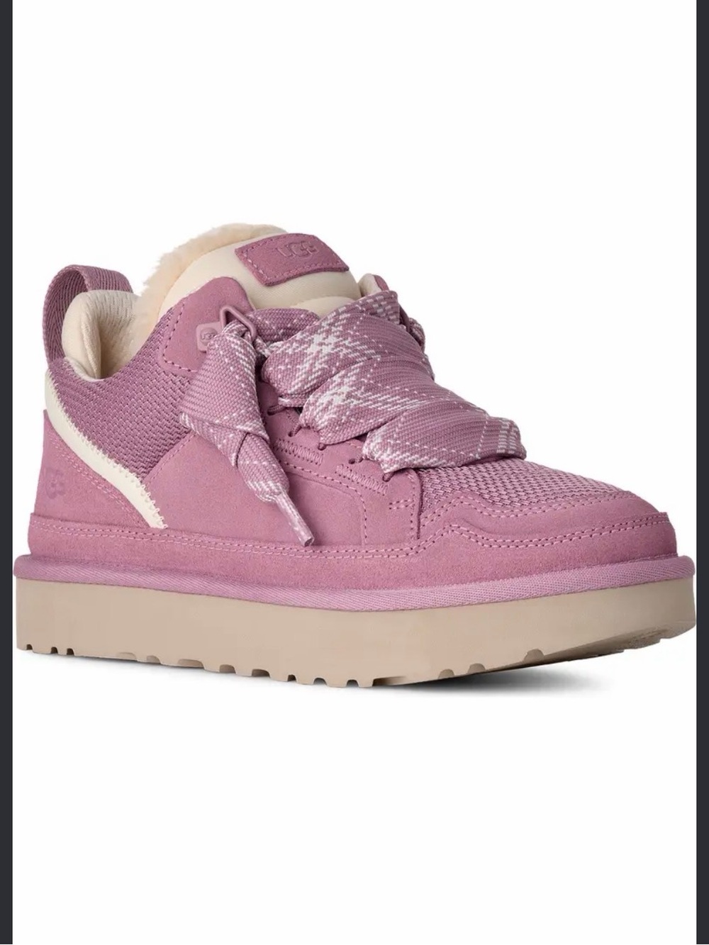 UGG Girls Pink Suede & Mesh Ribbon-Lace Sneaker
